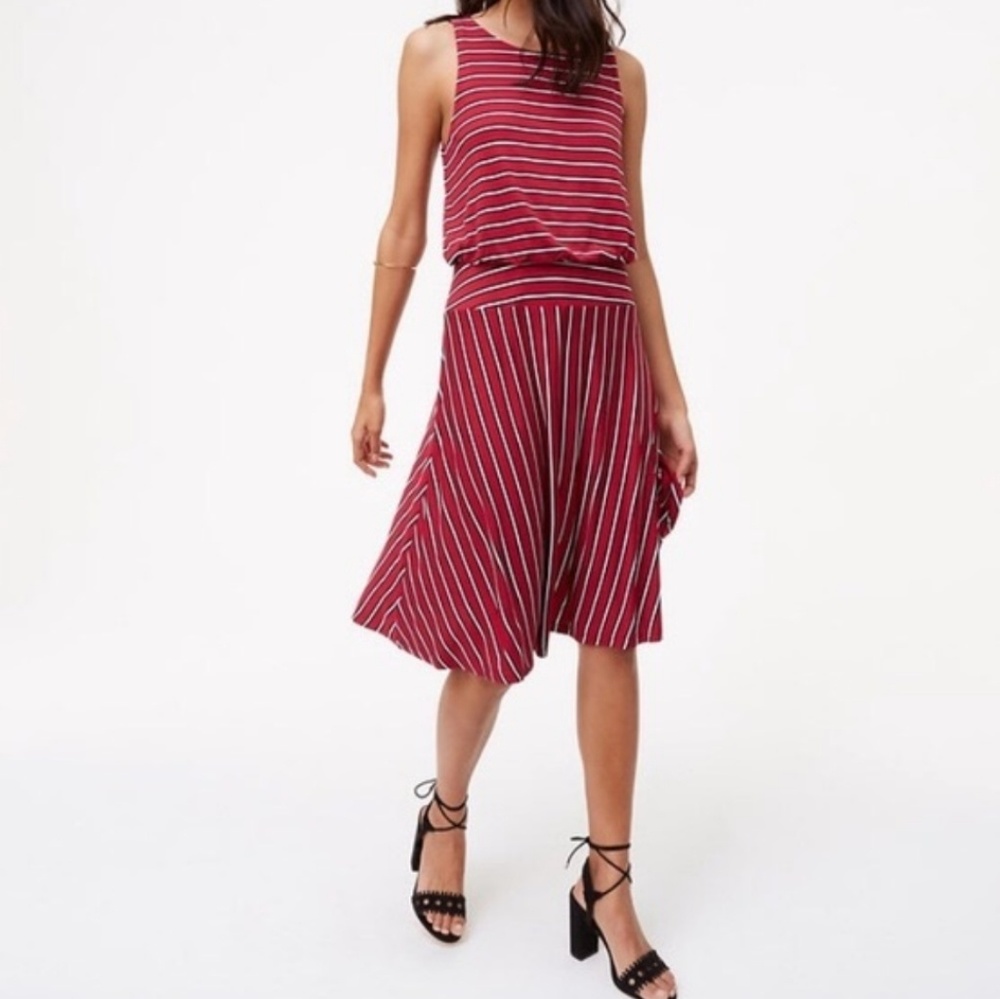 LOFT Red Knit Drop Waist Dress Sz M